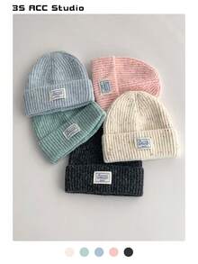 Colorful Polka Dot Knitted Hat For Women, Autumn/Winter Ear Protection Warm Beanie Cap, Maillard Headwear, Suitable For Casual Outfit