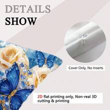 TOPSSCTR 4 Stücke, 2D Flach Digital Bedruckte Elegante Blumen & Schmetterling Dekorative Kissenbezüge - Einseitig Blau & Golden Blumen Bedrucktes Design, Weicher Polyesterstoff, 45x45 cm Quadratisch mit Reißverschluss, Maschinenwaschbar für Sofa, Schlafzimmer, Wohnzimmer Dekoration, Schlafzimmer Accessoires, Leuchtende Kissenbezüge