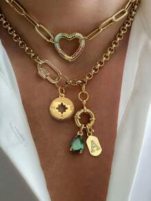 This STYLEVER Single Gold Letter Octagonal Star Necklace, Paired With A Heart-Shaped Chain And Stainless Steel Chain, Is Suitable For Work, Daily Life, Parties, Banquets And Balls. It Is A Unique And Luxurious Women's Necklace. - Yellow Gold - View 1