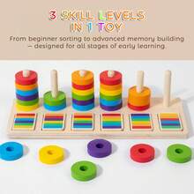 蒙特梭利玩具，适合 3 岁以上男孩女孩生日礼物，适合幼儿儿童婴儿的木制感官玩具，复活节篮子填充玩具，幼儿学习玩具活动拼图 - 彩色 - 查看 6