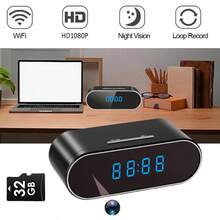 WiFi Security Camera Clock With 1080P HD Night Vision, Motion Detection Alarm, Loop Recording, 2.4GHz WiFi, USB Powered And Lithium Battery Backup, Remote Live View And Siren Alarm - Easy To Install For Home, Office, Warehouse Monitoring, Portable Smart Security Camera With Digital Clock Display, 2600mAh Battery, Ideal For Indoor Monitoring - 黑色 - 查看 5