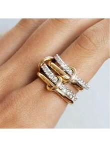 1pc Charm Elegant Gold Stackable Rings For Women, 18k Gold Plated Cubic Zirconia Rings, Silver Gold Multi Ring Mixed Metals Stack Rings Set