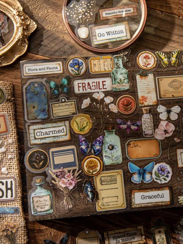 have a good day 50pcs/Pack Vintage Collage Stickers, Creative Aesthetic Sticker Decals, DIY Decoration Scrapbooking Craft Materials, Holiday Gifts, Personalized Scrapbook School Supplies