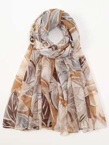 1pc Geometric & Leaf Pattern Elegant Casual Polyester Chiffon Printed Scarf/Headscarf, Suitable For Work, Street, Party, Spring/Summer/Autumn/Winter