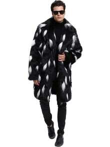 New Men's Square Collar Fluffy Long Coat - Grey - View 1