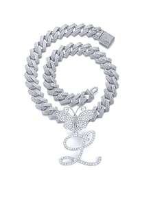 银色女士项链 A-Z 首字母个性化嘻哈经典蝴蝶字母吊坠链项链和手链套装饰物 26 个幸运字母，适合男女日常佩戴情人节时尚珠宝礼物，妈妈，母亲，母亲节，礼物 - 蝴蝶型 - 查看 88