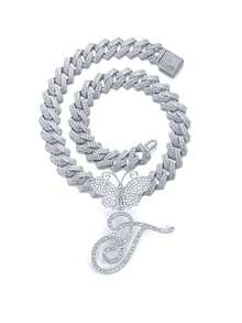 银色女士项链 A-Z 首字母个性化嘻哈经典蝴蝶字母吊坠链项链和手链套装饰物 26 个幸运字母，适合男女日常佩戴情人节时尚珠宝礼物，妈妈，母亲，母亲节，礼物 - 蝴蝶型 - 查看 81