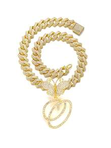 银色女士项链 A-Z 首字母个性化嘻哈经典蝴蝶字母吊坠链项链和手链套装饰物 26 个幸运字母，适合男女日常佩戴情人节时尚珠宝礼物，妈妈，母亲，母亲节，礼物 - 蝴蝶型 - 查看 70