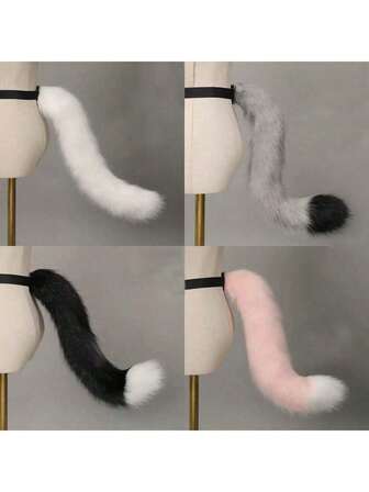 1 pieza Cola de gato de disfraz de Halloween, Cola de peluche de zorro linda para el Día de los Muertos Cosplay Accesorio de chica gato con cinta, adecuado para vacaciones, fiesta de cumpleaños, personaje de anime, utilería de fiesta