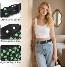 Studded Metal Punk Rock Belt With Bright Pyramid Rivets - Màu hoa vân anh - Xem 9
