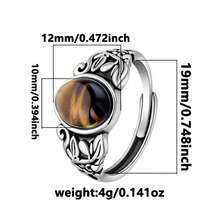 1pc 925 Sterling Silver Vintage Leaf Pattern Inlaid Tiger's Eye Stone Personalized Fashion Ring, Suitable For Everyday Casual Wear, Gift For Family And Friends On Holidays And Birthdays - Antique Silver - View 4