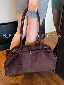 Bolso de mano de alta calidad para mujer, nuevo diseño de otoño/invierno, gran capacidad, bolso de mano y de hombro para ir al trabajo y viajar - Café - Ver 5