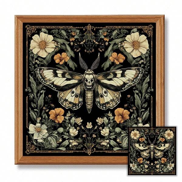 JOZYSH 1 Piece Frameless 40 * 40cm/15.7 * 15.7 Inches, Flower And Butterfly, 11CT/14CT Printed Cross Stitch DIY Kit, Easy DIY Cross Stitch Kit For Adults And Beginners, Perfect For Bedroom And Living Room Wall Decoration. Gift Includes Printed Canvas, Needles, Thread, Drawings, And Instructions.