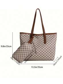 Vintage 2er-Set Blumen Karomuster Tragetaschen - Minimalistische Mutter-Kind Taschen, geeignet für Ausflüge, Reisen und Straßenmode - markantes Karomuster Tragetasche - Khaki - Übersicht 4