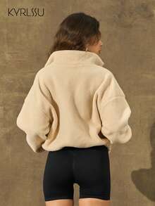 KyrLssu Women's New Autumn/Winter Fleece-Look Cropped Stand-Collar Coat: Stylish, Loose-Fit, Warm Zip-Up Cardigan With A Designed Feel,British Style,Commute Wear,Office Attire,Urban Trendsetter,Casual Top