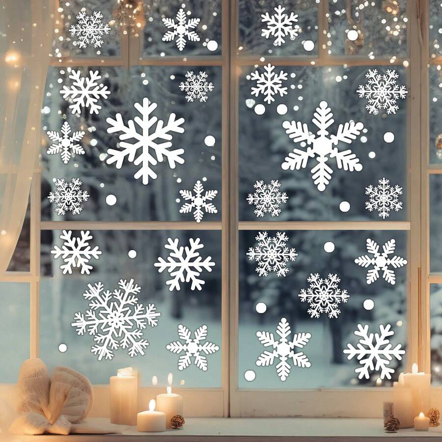 ورقتان من ملصقات النوافذ الخاصة بعيد الميلاد - ديكورات الثلج اللاصقة ذاتيًا، عبارة "عيد ميلاد سعيد"، ديكور بلاستيكي قابل لإعادة الاستخدام لأعياد الشتاء للنوافذ الزجاجية، ملصقات شتوية بدون بقايا، للمنزل والمكتب والمتجر، بنمط الثلج، جو احتفالي، بدون لاصق