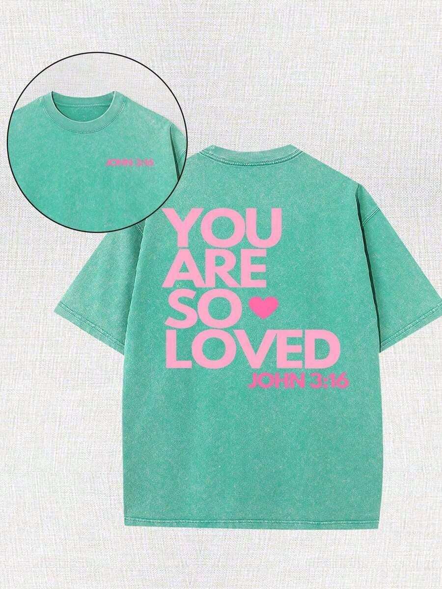 2026 Summer TopsYou Are A Love Printed Retro Washed T-Shirt, 230G Retro Street Style. Simple And Versatile, Pure Cotton Is Of High Quality, Novel And Fashionable, And It Is A Must-Have Fashion T-Shirt For Spring And Summer.Loose And Comfortableshirt - 綠色 - 查看 1