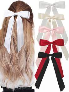 1/2/3/4/5/6 件女孩时尚双层蝴蝶结发夹，柔软长尾蝴蝶结发夹，复古金属发夹丝绸头带，优雅发饰，送给女孩的绝佳礼物 - 彩色 - 查看 8