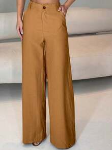 Elegant Women's Wide-Leg Pants With Pockets - Màu Khaki - Xem 1
