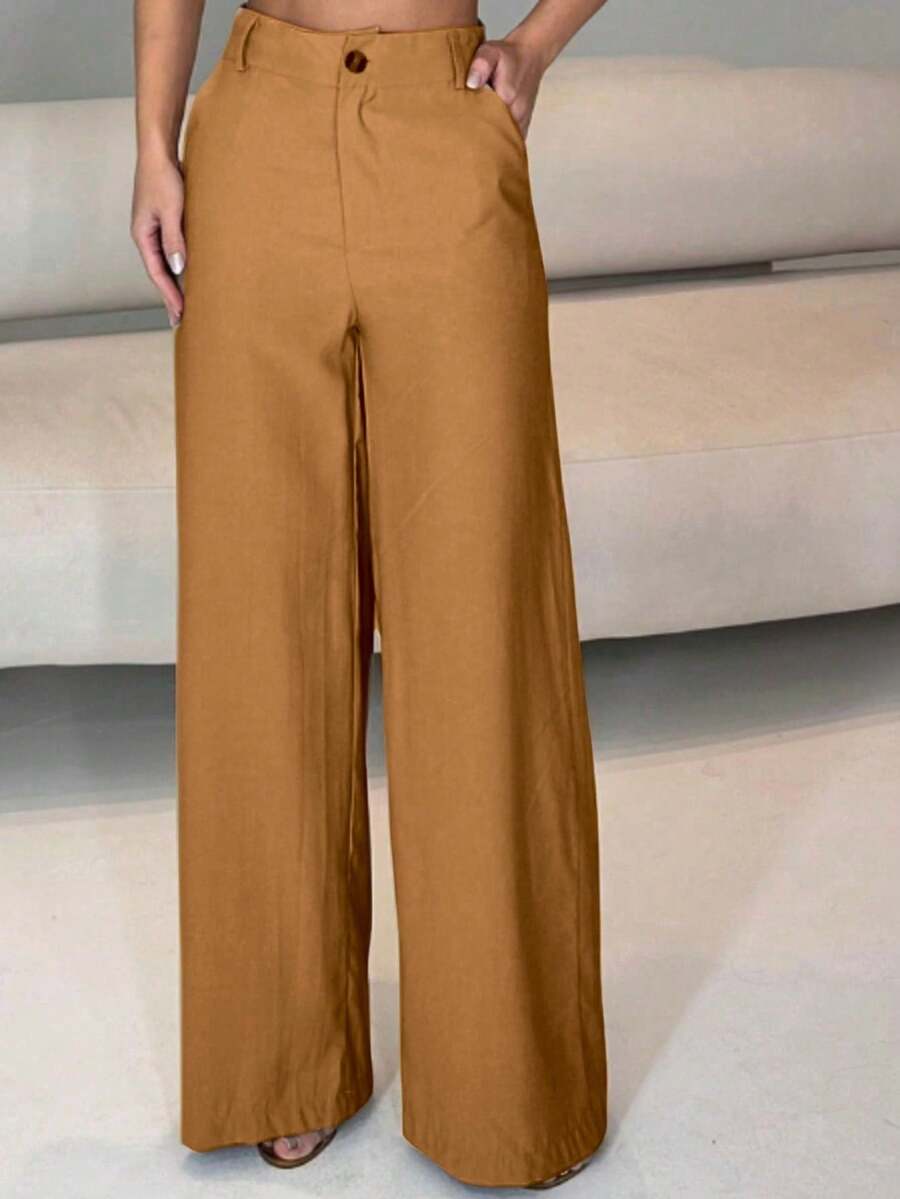 Elegant Women's Wide-Leg Pants With Pockets - Màu Khaki - Xem 1