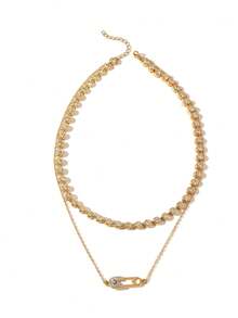 1pc Fashionable Retro Stainless Steel Diamond Devil Eye Pendant Multilayer Necklace, Suitable For Women's Daily Wear And Holiday Gifts, No Gift Box Included - Yellow Gold - View 4