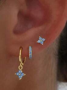 EleRunis 3pcs S925 Sterling Silver Opal Flower Hoop Earrings Creative Classic Tiny Cartilage Earrings Cubic Zirconia Earrings For Women Wedding Party Wedding Engagement Party Gift