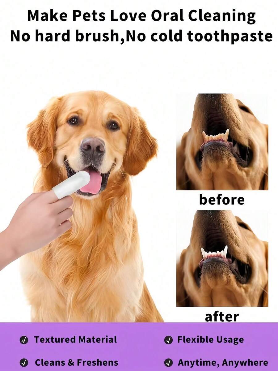 60pcs Portable Pet Grooming Wipes, Teeth, Chin, Dental Care, Finger Sleeve Wipes, Cats, Dogs Teeth Cleaning, Deodorizing