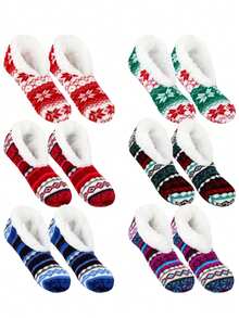 1双女士复古仿羊羔绒拖鞋袜，防滑家居拖鞋，保暖内里，适合室内/睡眠穿着，冬季 - 查看 2