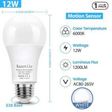 1pc Kasotile Motion Sensor Light Bulb, 12W (100W Equivalent), E27 Base, 6000K Daylight/3000K Warm Light, Energy-Efficient, For Indoor Lighting, Porch, Stairs, Hallway, Garage