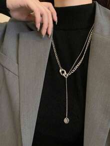 1 Pieza Nuevo Collar De Cadena Larga Simple Y Personalizado Para Otoño/invierno, Cadena De Suéter Estilo Punk Para Mujeres, Con Colgante De Borla