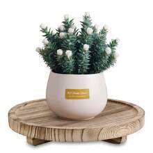 1 pieza Bandeja decorativa redonda, organizador de encimera de baño de madera, decoración de cocina rústica, elevador de madera para plato de jabón, perfume, vela, esponja, 9 pulgadas