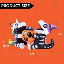 6 Ft Long Halloween Inflatables Outdoor Decorations, Blow Ups Yard Decorations, Sitting Inflatable Skeleton And Dinosaur Hold Pumpkin Outside Halloween Decor