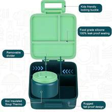 8oz Soup Bento Box, 5 Compartments, Leak-Proof, Suitable For School And Travel - Green - View 2