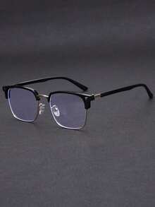 1pc Men's Metal Half-Frame Business Retro Non-Prescription Glasses, Suitable For Daily Wear, Playing Computer Games, Office Work - màu đen - Xem 4