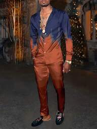 Men'S Casual Long-Sleeved Two-Piece Suit, Mid-Length Top And Trousers  All  Spring/Fall    Regular Fit    Pocket  Button Front  Button