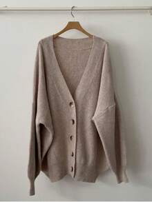 Women's Cardigan Sweaters Fall Open Front Oversized Button V Neck Loose Soft Knit Outwear - 卡其色 - 查看 4