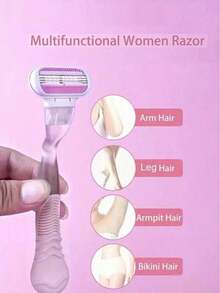 1 个手柄 + 4/8 个刀片套装 女士比基尼手动脱毛工具 3 层不锈钢剃须刀片可更换安全剃须刀片 - 彩色 - 查看 3