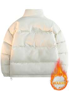 1 件男士冬季新款运动夹克，可翻转立领保暖内衬加厚保暖外套 - 白色 - 查看 2