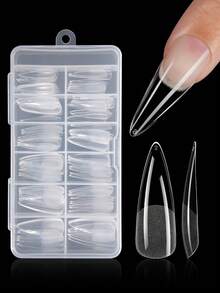 120/504pcs Long Teardrop Soft Gel Nail Tips, Transparent Matte Full Cover Nail Extensions, Pre-Shaped Acrylic False Nails, DIY Nail Art Products - Clear - View 7