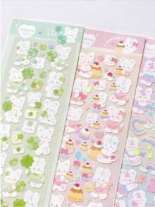 1张可爱兔子系列贴纸，彩虹兔子配金属闪粉，适合韩流粉丝、日记装饰和日常使用。 - 彩色 - 查看 12