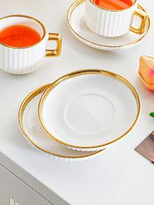 1 套陶瓷杯碟套装，陶瓷茶杯和盘子，咖啡杯碟盘，欧式金边饮具，适合早餐、茶会、下午茶、居家、花园、餐厅，四季皆宜 - 彩色 - 查看 11