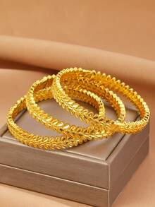 1/3/4pcs Vintage 18K Gold Plated Copper Asymmetrical Hollow Wheat Ear Cuff Bracelet Set, Suitable For Dubai/African Women's Daily, Party, Festival Gift