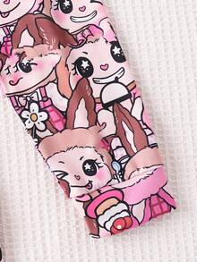 Pajama Set Young Girl Cute Cartoon Rabbit Print Girls Pyjama Set Casual Comfortable Round Neck Long Sleeve Home Clothes Two Pieces Set