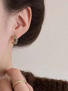3 Pairs Minimalist Elegant Vintage French Chic Asymmetrical Drip Oil Geometric Design Sophisticated Mini Earrings Set, Suitable For Daily Wear, Commute, Casual, Autumn/Winter - Brown - View 10