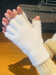 1 双人造毛皮半指手套，温暖柔软的女士无指手套，适合户外运动、秋冬季骑行，情人节的绝佳礼物 - 彩色 - 查看 2