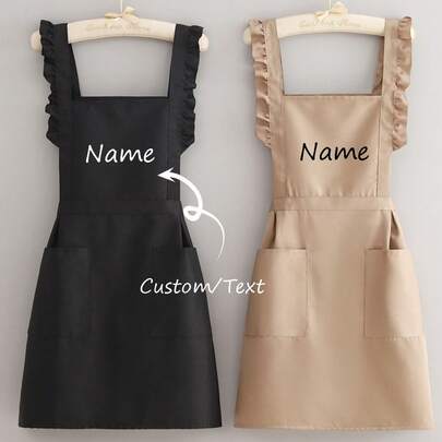 1pc Custom Printed Fashionable Korean Style Apron, Waterproof And Stain-Resistant, Cute Lace Skirt Apron, Black Anti-Fouling Apron, Sleeveless Apron, Suitable For Home, Kitchen, Nail Salon, Cooking, Baking, Nail Salon, Ladies Workwear, Coffee Smock, Household Cooking Cleaning Sleeveless Bib Apron ,Culinary Elegance
