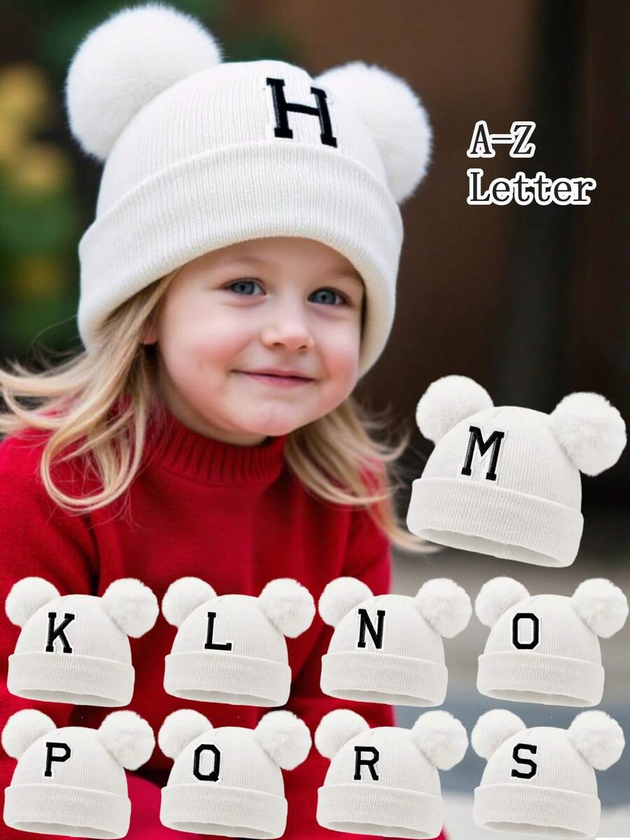 1 chiếc mũ len trẻ sơ sinh cá nhân hóa, mũ len 26 chữ cái cho trẻ mới biết đi và trẻ em, mũ len thủ công cho bé gái, phù hợp cho bé từ 0-3 tuổi đội hàng ngày. - trắng - Xem 1