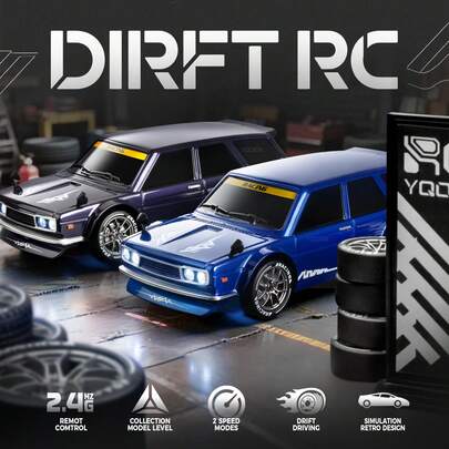 Xe điều khiển từ xa RC Drift Car tỷ lệ 1:24, tần số 2.4GHz, đèn LED, tốc độ cao 20km/h, dẫn động 4 bánh, lốp drift, đồ chơi thể thao đua xe, quà tặng cho người lớn, bé trai, bé gái và trẻ em.