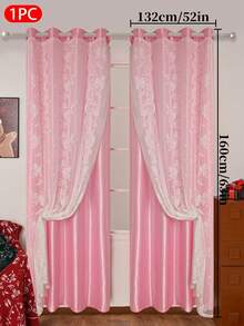 1 pieza Cortina de encaje transparente de doble capa de unicolor, 100% poliéster con diseño de anillos superiores, que filtra la luz y ofrece privacidad, adecuada para dormitorio, sala de estar, balcón y otras habitaciones - Multicolor - Ver 10