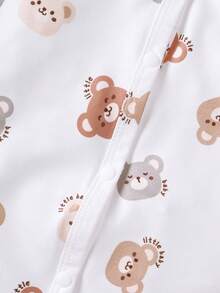 3件套新生儿婴儿连脚连体衣+围兜，可爱休闲小熊图案设计，秋冬季 - 彩色 - 查看 5